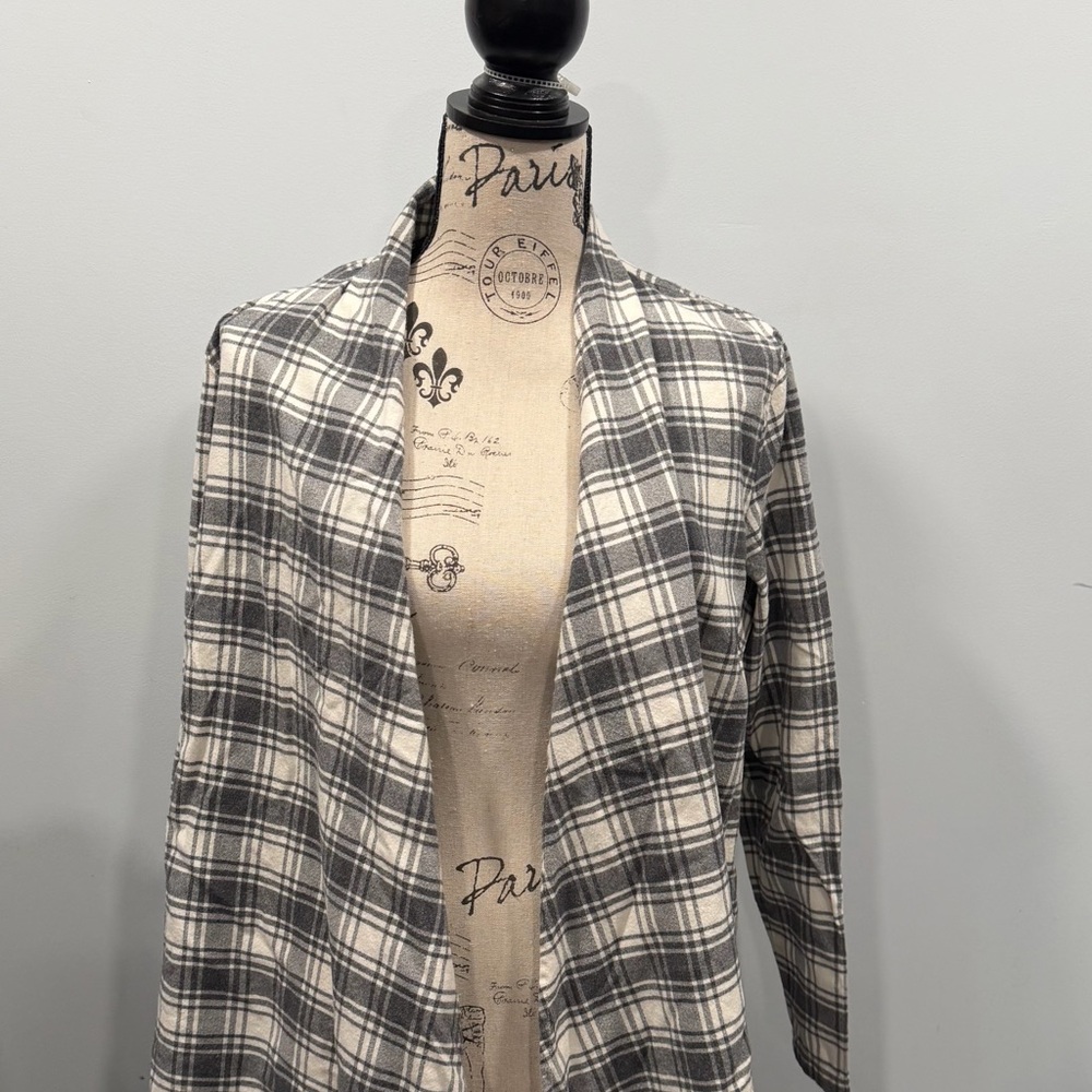 L.L. Bean Gray & White Plaid Open-Front Blazer